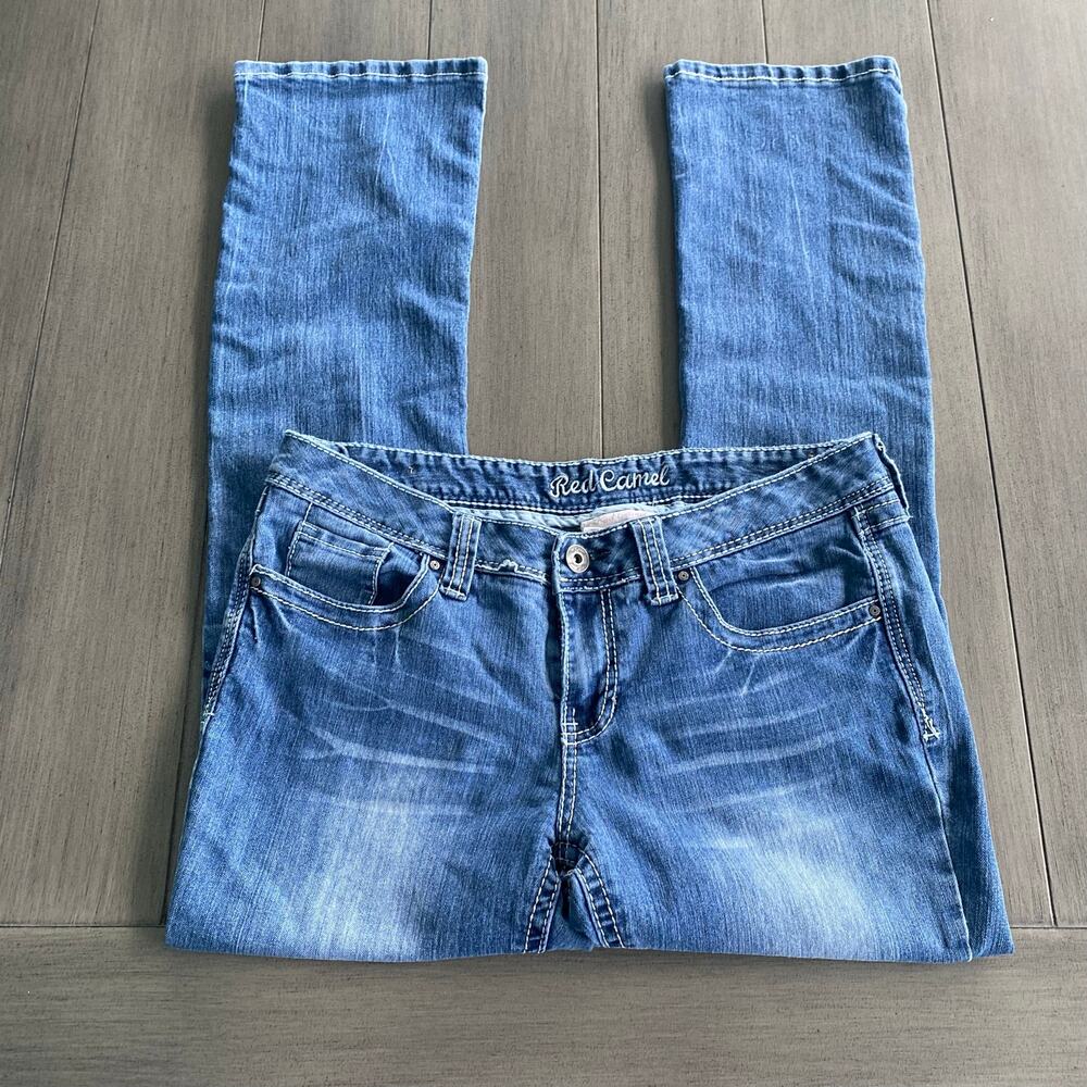 Red Camel Bootcut Jeans • Size 11 • Embroidered Pockets • Stretch Denim